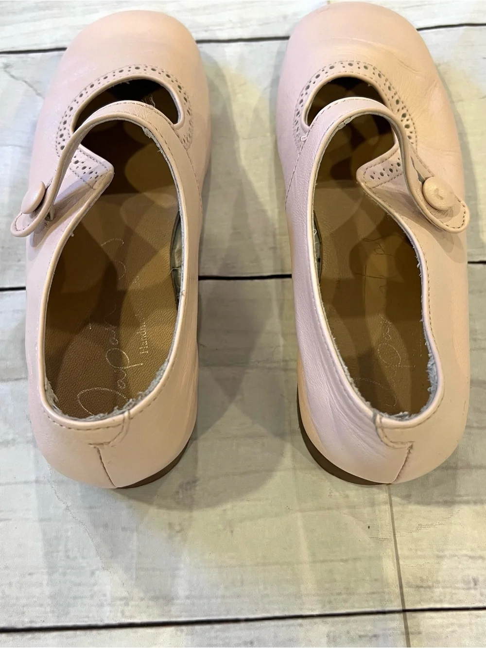Papanatas Mary Jane Leather Flats in Light Pink